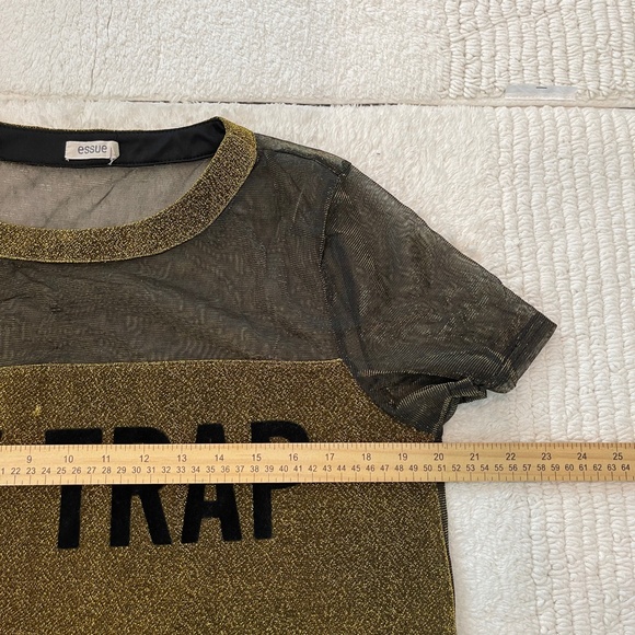 Essue Crop Top Women's L Gold Metallic Pullover Party Boy Trap Short Sleeve - Picture 10 of 12